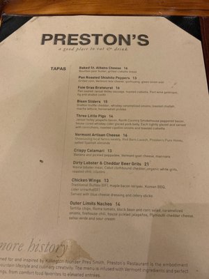 Menu photo 4 Preston's Killington, VT