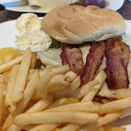 Grilled chicken sandwich with Swiss and bacon