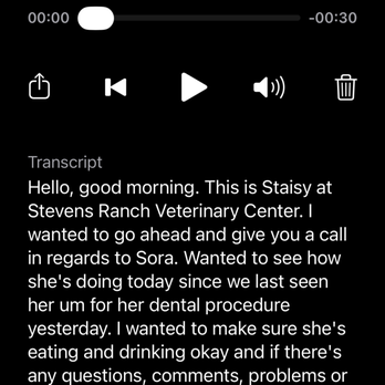 Stevenson Ranch Veterinary Center - 8/28 voicemail from SRVC inviting update with questions, problems, and concerns. - Veterinarians Near Me - Stevenson Ranch, California