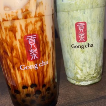 Gong cha Visalia - Brown sugar milk tea with boba (50% sweetness/ice) , marble matcha (recommended sweetness) - Bubble Tea Near Me - Visalia, California Gong cha Visalia - Brown sugar milk tea with boba (50% sweetness/ice) , marble matcha (recommended sweetness) - Bubble Tea Near Me - Visalia, California