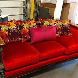 Upholstery Unlimited - Complete brass frame with a beautiful red material.