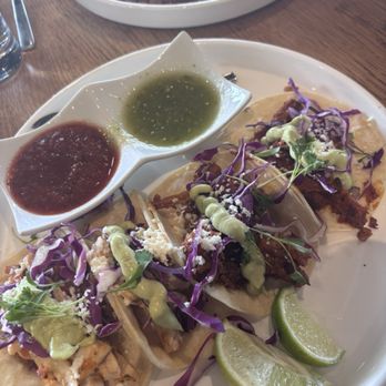 Escondido - Mahi mahi (left) and al pastor tacos - Mexican Near Me - Santa Fe, New Mexico