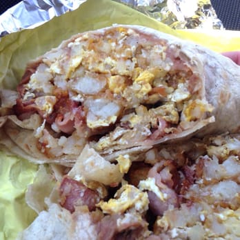 La Escondida - Bacon breakfast burrito cross section. - Mexican Near Me - Ventura, California