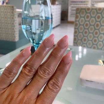 Emme Beauty - Natural acrylic base with pink rounded tips, almond point shape. - Waxing Near Me - Boerne, Texas Emme Beauty - Natural acrylic base with pink rounded tips, almond point shape. - Waxing Near Me - Boerne, Texas