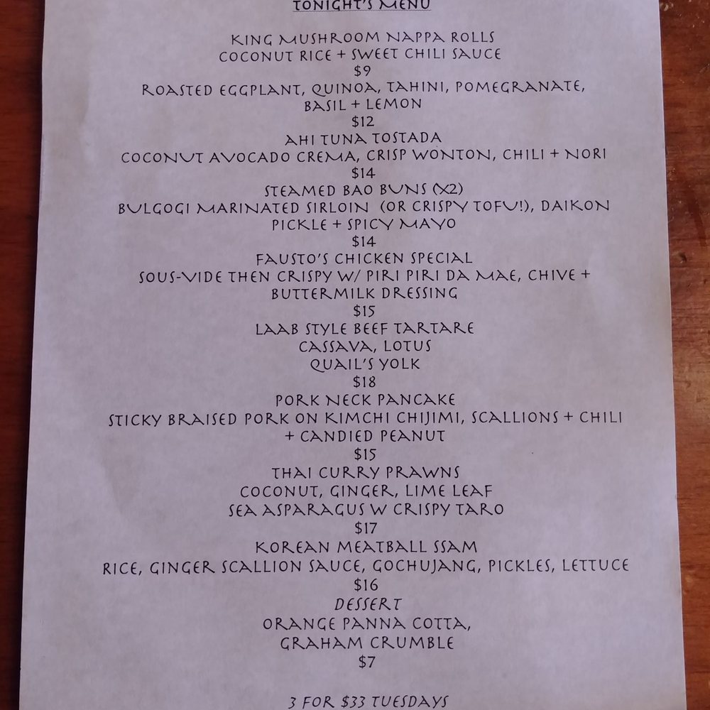 The menu the day I was there. The menu the day I was there.