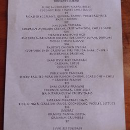 The menu the day I was there.