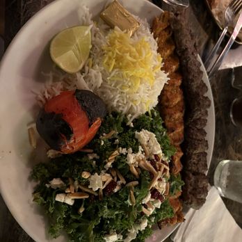 Kasra Persian Grill - Combo with half rice half salad - Persian/Iranian Near Me - Houston, Texas