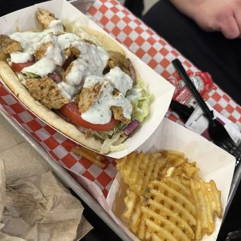 Reno Public Market - Mediterranean Bae - Chicken pita with tzatziki sauce and waffle fries - Bars Near Me - Reno, Nevada