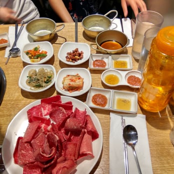 Kobi Korean BBQ - Side dishes, sauces and the sliced beef - Barbeque Near Me - Vaughan, Ontario Kobi Korean BBQ - Side dishes, sauces and the sliced beef - Barbeque Near Me - Vaughan, Ontario