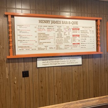 Henry James Bar B Que - Wall menu - Barbeque Near Me - Asheboro, North Carolina Henry James Bar B Que - Wall menu - Barbeque Near Me - Asheboro, North Carolina