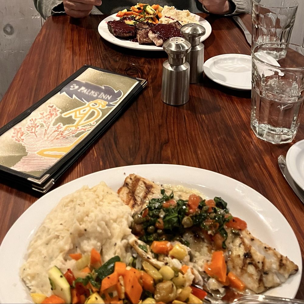 29 Palms Inn - Sea bass with mashed potatoes & vegetables Glazed Lamb Chops - New American Near Me - 29 Palms, California 29 Palms Inn - Sea bass with mashed potatoes & vegetables Glazed Lamb Chops - New American Near Me - 29 Palms, California