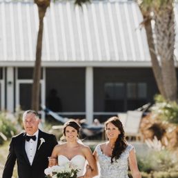 Mother of the bride dress with husband and daughter! Walking down aisle