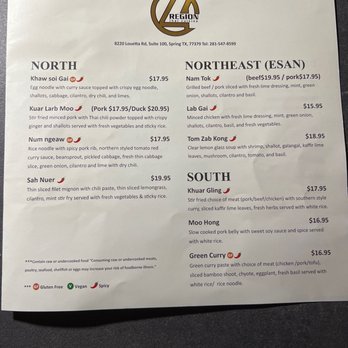 Four Region Thai Cuisine - Main Dishes second page Dishes from the North, Northeast and Southern Thailand - Thai Near Me - Spring, Texas