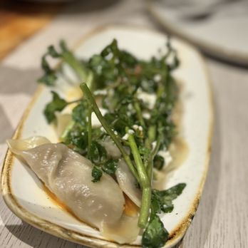 Monkeypod Kitchen - Taro Ravioli  waiahole homestead taro, chèvre, watercress, chili garlic oil - Tacos Near Me - Honolulu, Hawaii