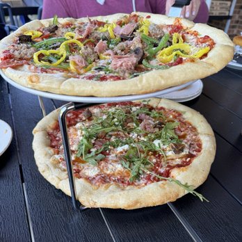 GOAT Pizza - Babe Ruth (added banana peppers on the top. GOAT on the bottom - Pizza Near Me - Cornelius, North Carolina GOAT Pizza - Babe Ruth (added banana peppers on the top. GOAT on the bottom - Pizza Near Me - Cornelius, North Carolina
