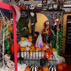 Hollywood Studios at Santa Land - Barbie station with props to take photos with and a Halloween town jack Skellington movie prop