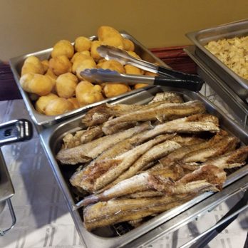 The Dumplin Cove  - Fried Fish (front) and Dumplings (back), both items were unfortunately cold. They were brought out well before 11 and not covered. DRY..SMH - Cafes Near Me - Bronx, New York