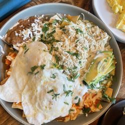 Casa Jardin - Chilaquiles with egg and chicken.