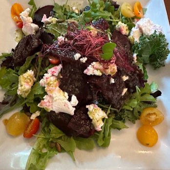 Graze - Beet salad with goat cheese, tomatoes, mixed greens, toasted pepitos. Very delicious and refreshing! - Comfort Food Near Me - Tomball, Texas Graze - Beet salad with goat cheese, tomatoes, mixed greens, toasted pepitos. Very delicious and refreshing! - Comfort Food Near Me - Tomball, Texas