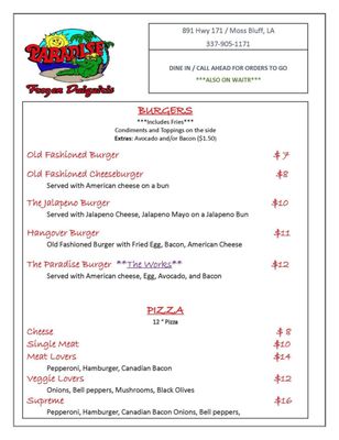 Menu photo 4 Paradise Grill & Daiquiris Moss Bluff, LA