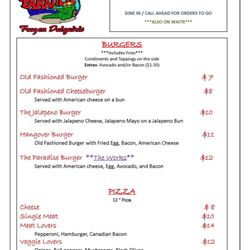 Paradise Grill & Daiquiris - Menu