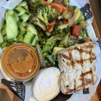 Bear Flag Fish - Mahi mahi with veggies and salad - Seafood Markets Near Me - Newport Beach, California Bear Flag Fish - Mahi mahi with veggies and salad - Seafood Markets Near Me - Newport Beach, California