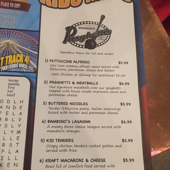 Pasghetti's - The kids menu - Italian Near Me - Branson, Missouri