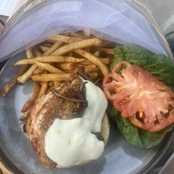 Goodstone Inn & Restaurant - Grilled pesto chicken sandwich with fries - Bed & Breakfast Near Me - Middleburg, Virginia Goodstone Inn & Restaurant - Grilled pesto chicken sandwich with fries - Bed & Breakfast Near Me - Middleburg, Virginia