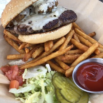 Spotted Dog Brewery - Swiss Champignon Burger w Beer Battered Fries - Breweries Near Me - Mesilla, New Mexico Spotted Dog Brewery - Swiss Champignon Burger w Beer Battered Fries - Breweries Near Me - Mesilla, New Mexico
