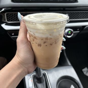 New Garden Bagel - Hazelnut iced coffee with cold foam before stirring - Bagels Near Me - Greensboro, North Carolina New Garden Bagel - Hazelnut iced coffee with cold foam before stirring - Bagels Near Me - Greensboro, North Carolina
