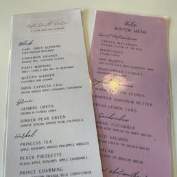 Tea menu and the winter food menu.