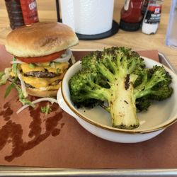 Oink Smokehouse - Dressed double cheese burger and my favorite grilled broccoli !