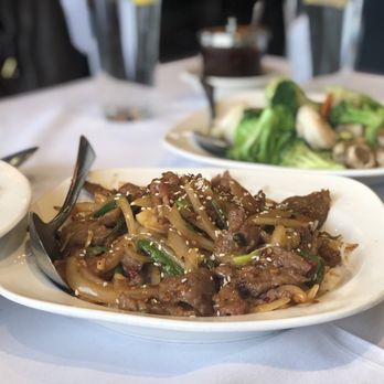Andy & Yu's - Mongolian beef (foreground) and  Gluten-free shrimp and veggies - Chinese Near Me - Pleasanton, California