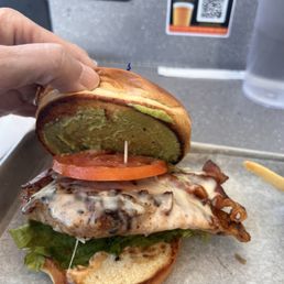 Chicken club with avocado.. if you see some light green on the top of the bun that was the avocado!!!