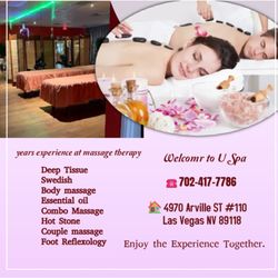 U Spa - A hot stone massage is a type of massage therapy. It's used to help you relax and ease tense muscles 
and damaged soft tissue...