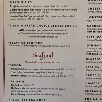 Johnny Macaroni's - Menu- beef and seafood - Italian Near Me - East Bridgewater, Massachusetts