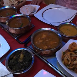 Everest Gurkha - Family-style dining included two lamb dishes, a chicken curry, saag aloo, daal, aloo jeera, rice and naan.