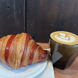 Strawberry croissant and a cortado to stay. Strawberry croissant and a cortado to stay.