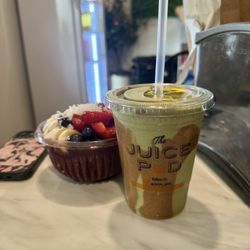 The Juice Pod - Matcha Smoothie w/ almond butter & Original Acai Bowl w/o granola