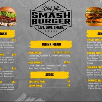 Chef Jeff’s Smash Burger - Menu as of Oct 2024 - Burgers Near Me - Antioch, California