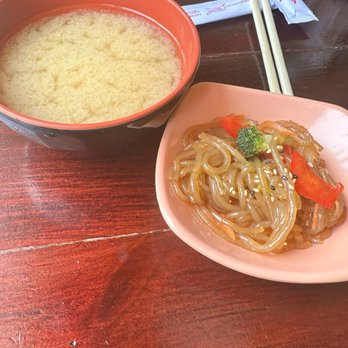 Japan Sushi - Miso soup and noodles (before receiving the bento box) - Sushi Bars Near Me - Toronto, Ontario Japan Sushi - Miso soup and noodles (before receiving the bento box) - Sushi Bars Near Me - Toronto, Ontario