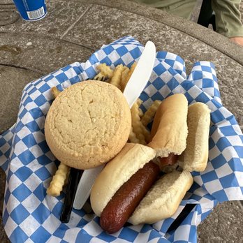The Drive In - Kids meal. Sugar cookie was hard, fries tasteless, hot dog decent - Burgers Near Me - Taylors Falls, Minnesota The Drive In - Kids meal. Sugar cookie was hard, fries tasteless, hot dog decent - Burgers Near Me - Taylors Falls, Minnesota