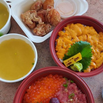 Hana Don - Custom Don + Uni Don ( comes with Miso soup) + Karaage - Japanese Near Me - Markham, Ontario Hana Don - Custom Don + Uni Don ( comes with Miso soup) + Karaage - Japanese Near Me - Markham, Ontario