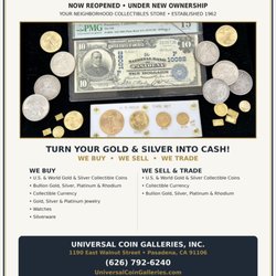 Universal Coin Galleries - Universal Coin Galleries reopening details.