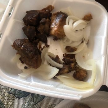 Latin Cuban Cafeteria - meat and onions in a styrofoam container - Cuban Near Me - Hialeah, Florida