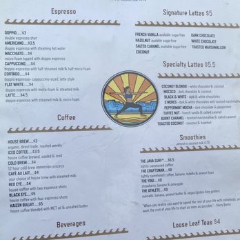 Java Surf Cafe & Espresso Bar - Java Surf Cafe & Espresso Bar - Espresso Bar menu (Oct '21) - Breakfast & Brunch Near Me - Virginia Beach, Virginia