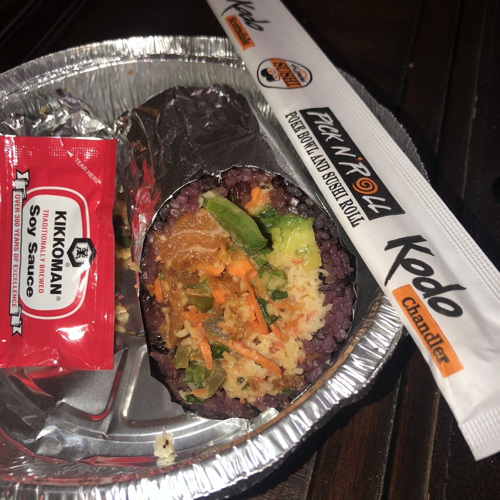 Pick N' Roll - Sushi burrito with purple rice, carrots, crab salad, spicy salmon, avocado, & bell peppers - Japanese Near Me - Phoenix, Arizona Pick N' Roll - Sushi burrito with purple rice, carrots, crab salad, spicy salmon, avocado, & bell peppers - Japanese Near Me - Phoenix, Arizona