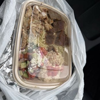 Yafa Hummus - Tiny pieces of meat. Small portion of rice over meat. - Mediterranean Near Me - Tracy, California