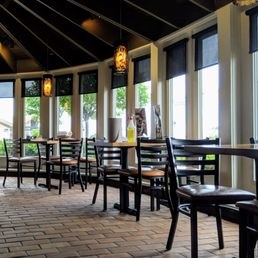 tables and chairs in a restaurant