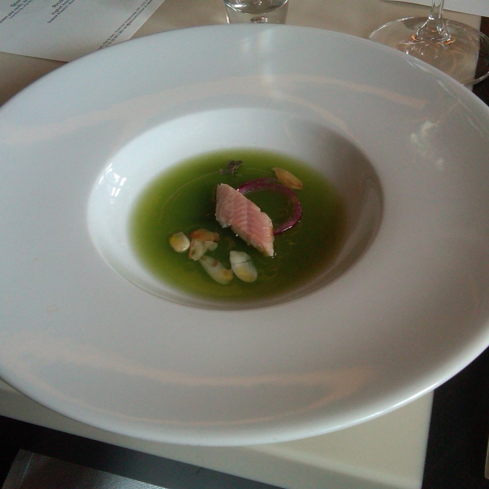 freebie appetizer --- cold cucumber soup with salmon